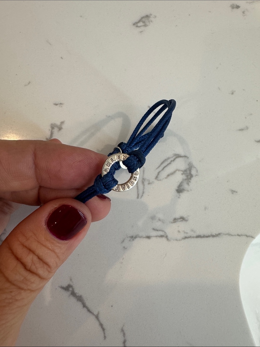 Harley-Davidson Blue Cord Bracelet with Rose Gold Ring